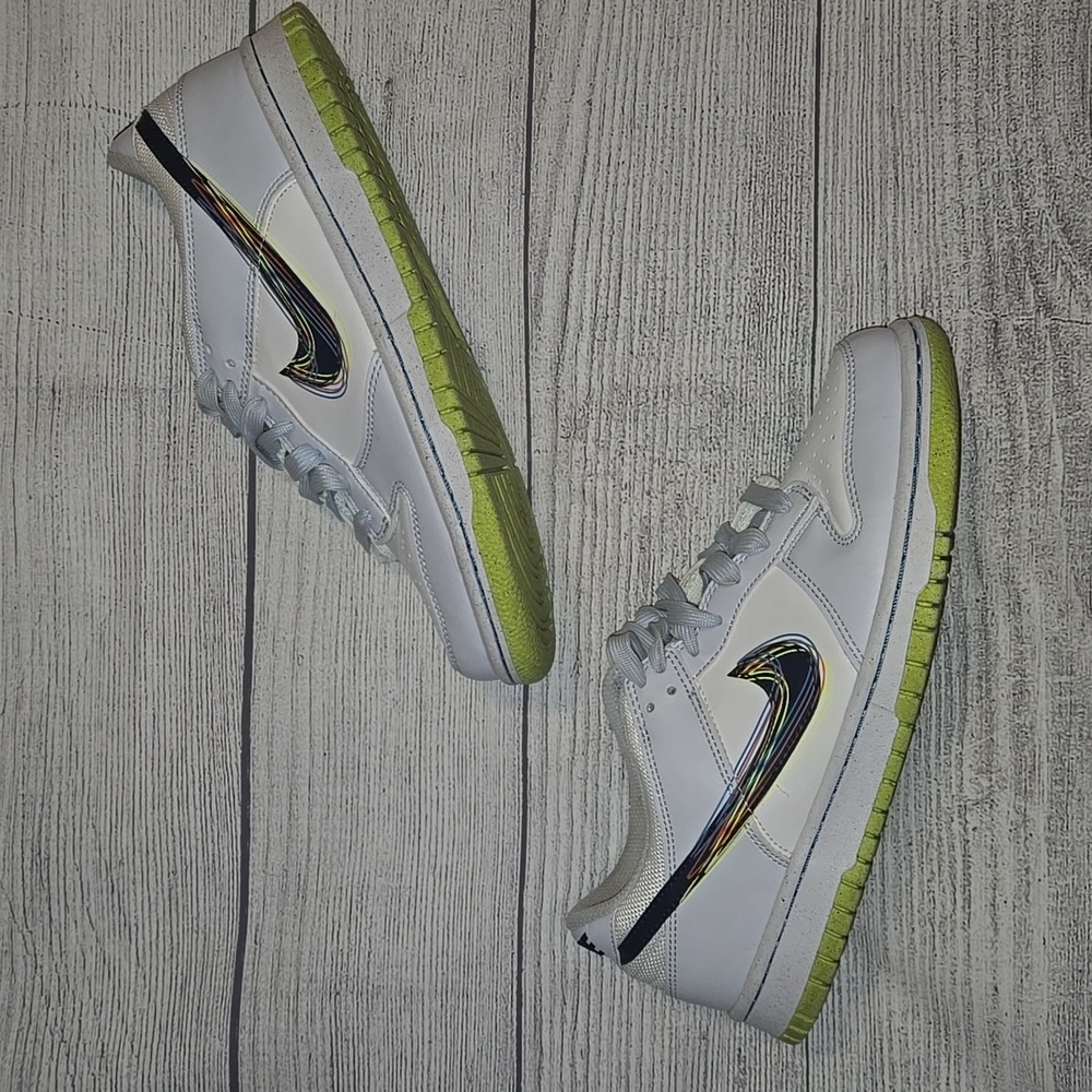 Nike Dunk Low 3D Swoosh Sneakers Gray/White/Light Blue/Green Size 7Y / 8.5 Women